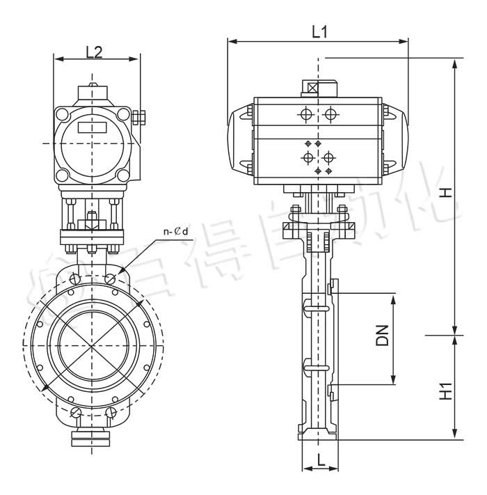防爆氣動(dòng)蝶閥外形尺寸圖