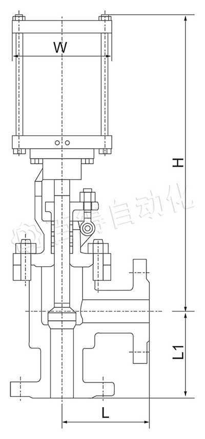 氣動(dòng)角式截止閥外形尺寸圖