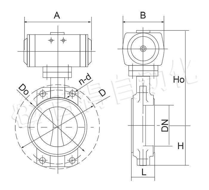 氣動襯氟蝶閥,D671F46,D641F46外形尺寸圖